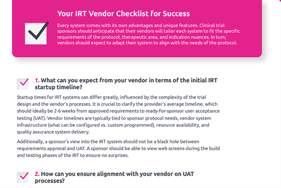 The IRT Vendor Checklist for Sponsors: What Should You Consider?